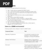 History of DBMS: Component Name Task