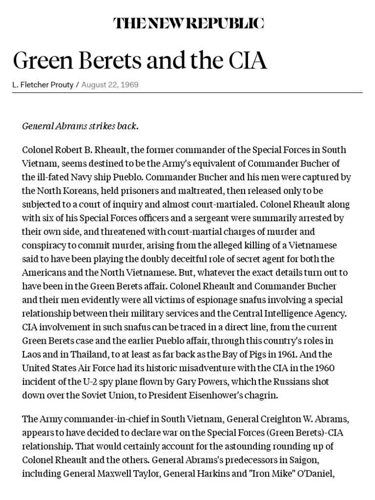 Green Berets' CIA Ties and Controversies | PDF | Central Intelligence ...