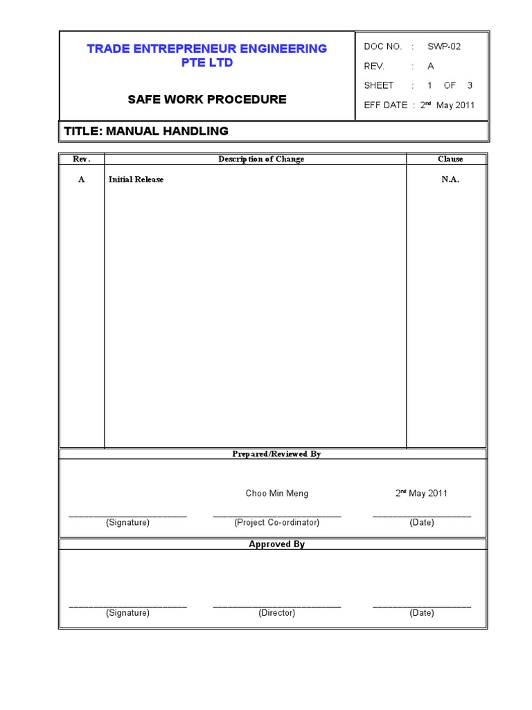 2) SWP-02 Manual Handling | PDF | Business