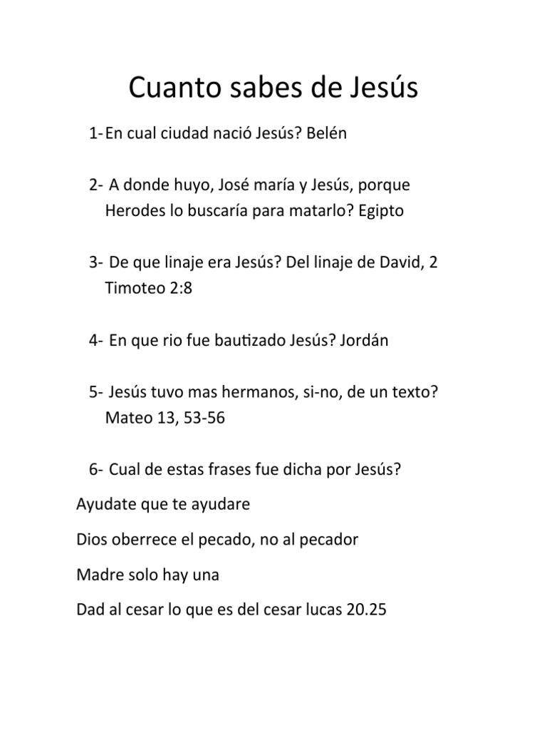 Cuanto Sabes de Jesus | PDF