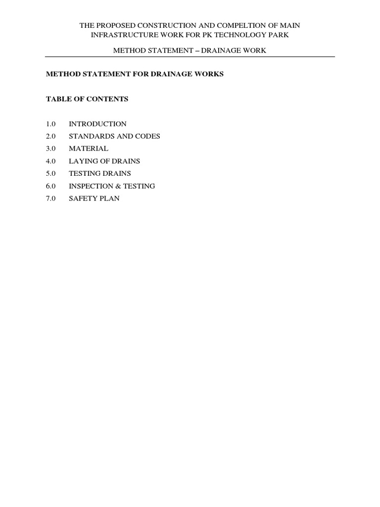 Drainage Work Method Statement for PK Tech Park | PDF | Drainage | Concrete