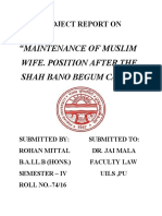 Maintenance of Muslim Wife. Position After The Shah Bano Begum Case"