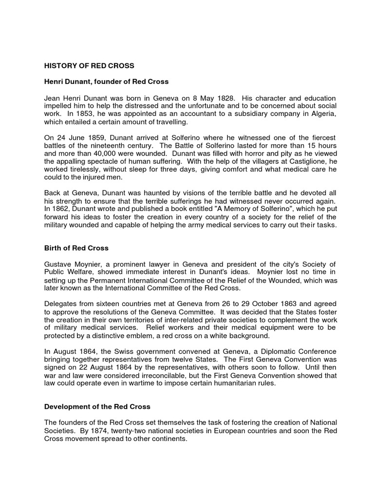 History of Red Cross Henri Dunant, Founder of Red Cross | PDF ...