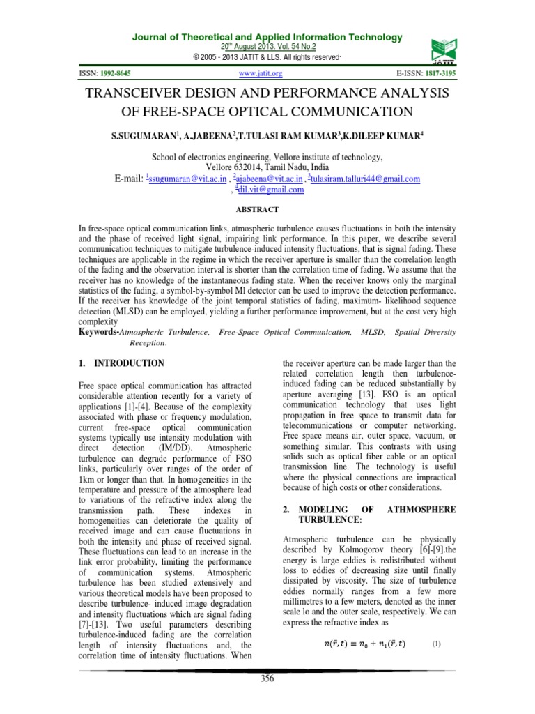 Transceiver Design and Performance Analysis of Free-Space Optical ...