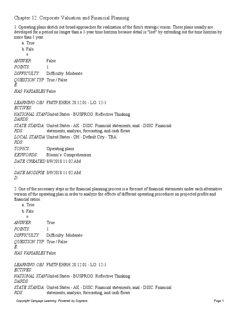 Chapter 12: Corporate Valuation and Financial Planning: Page 1 | PDF ...