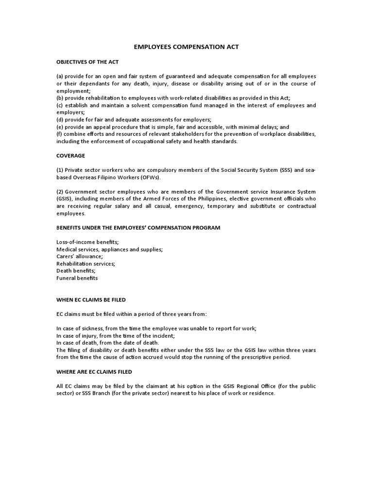 Employees Compensation Act Overview | PDF | Law