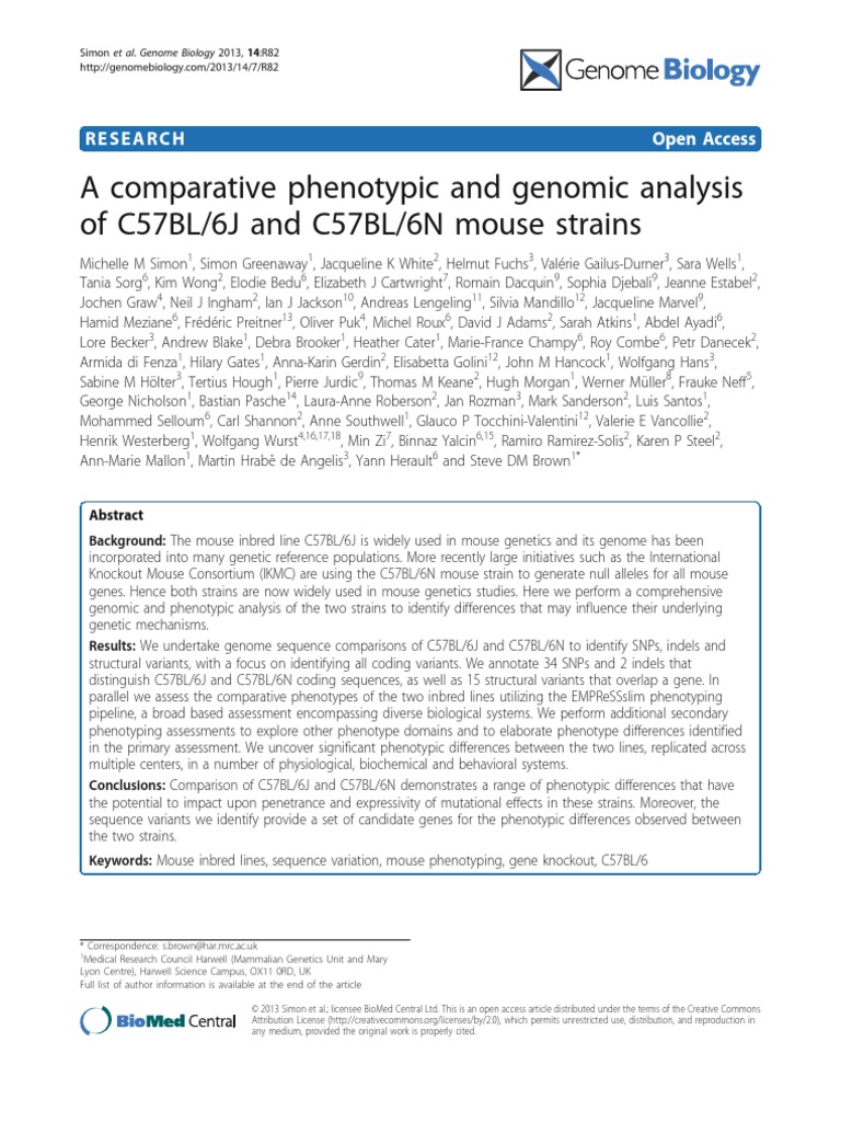 A Comparative Phenotypic and Genomic Analysis of C57BL/6J and C57BL/6N ...