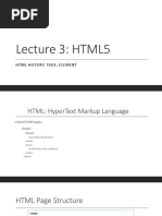 Lecture 3: HTML5: HTML History, Tags, Element