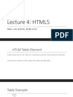 Lecture 4: HTML5: Table, List, Blocks, Inline Style