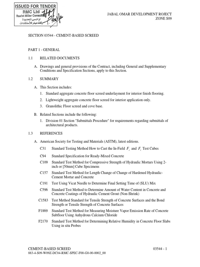 Div 03544 Cement Based Screed | PDF | Construction Aggregate | Concrete