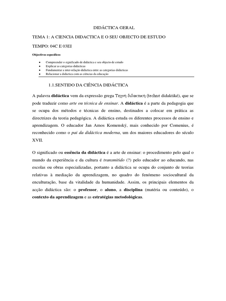 Fundamentos da Didática Geral | PDF | Pedagogia | Aprendizado