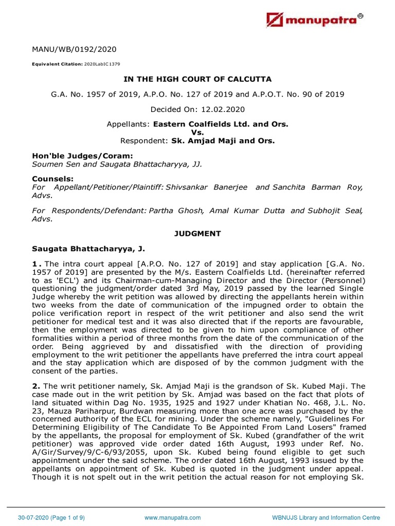 Soumen Sen and Saugata Bhattacharyya, JJ. Equiv Alent Citation