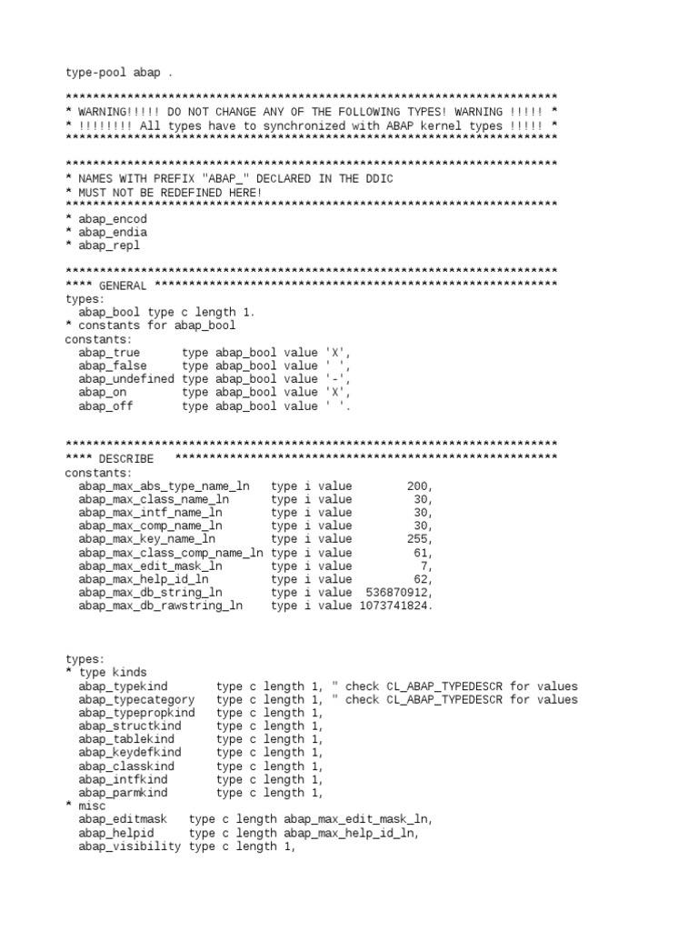 ABAP type pool reference | PDF | Parameter (Computer Programming ...