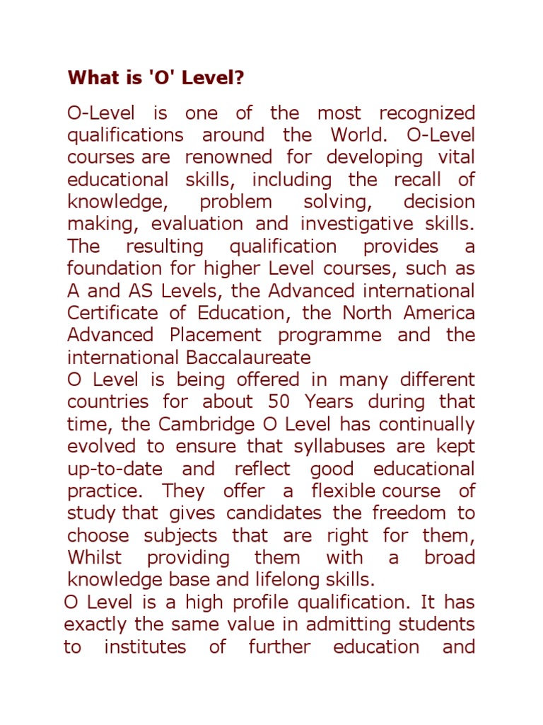 O-Level: Global Education Gateway | PDF