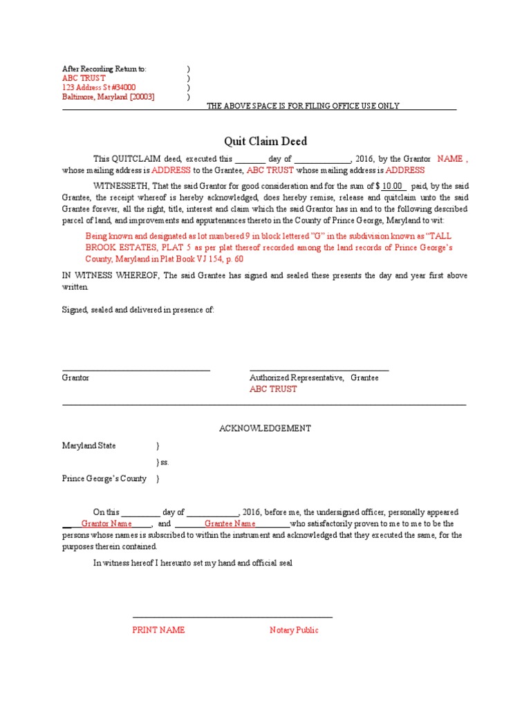 Transfer of Property Ownership Through Quitclaim Deed PDF