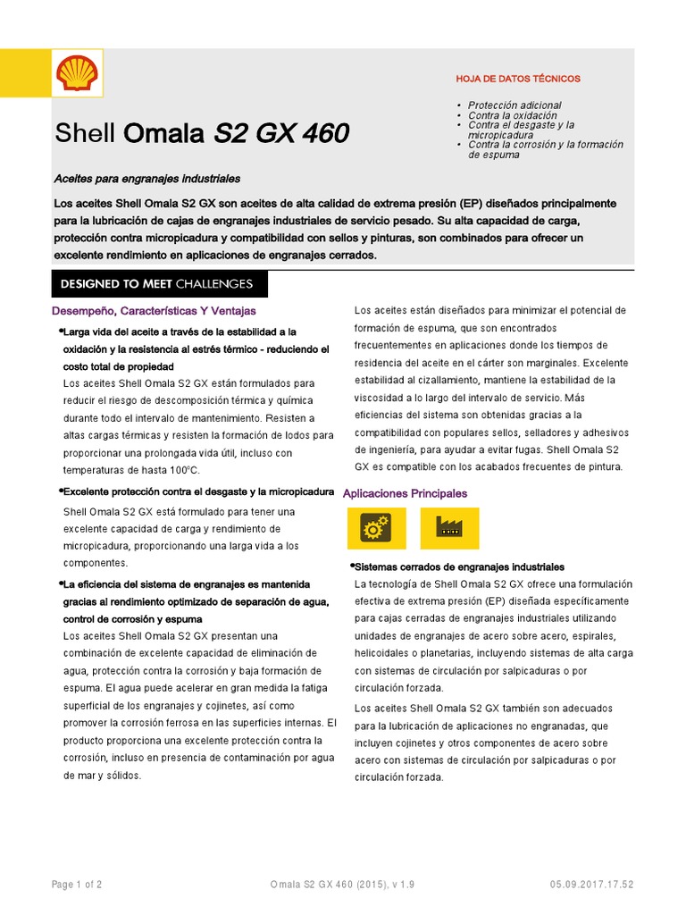 Aceite Shell Omala S2 GX 460 | PDF | Engranaje | Lubricante