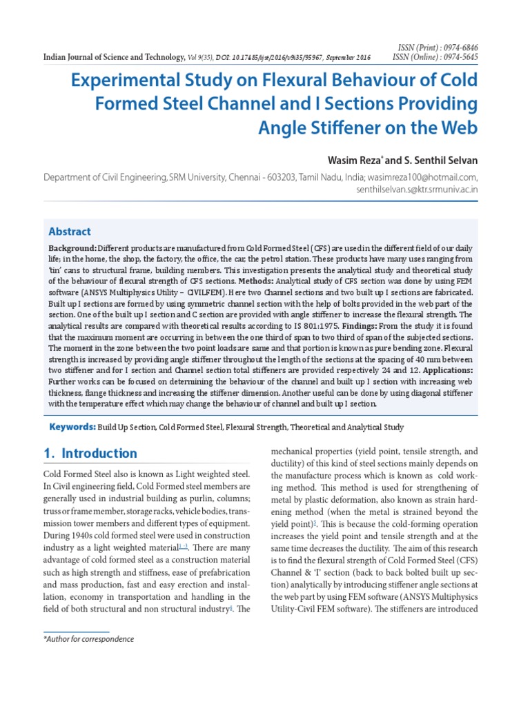Experimental Study On Flexural Behaviour of Cold Formed Steel Channel ...