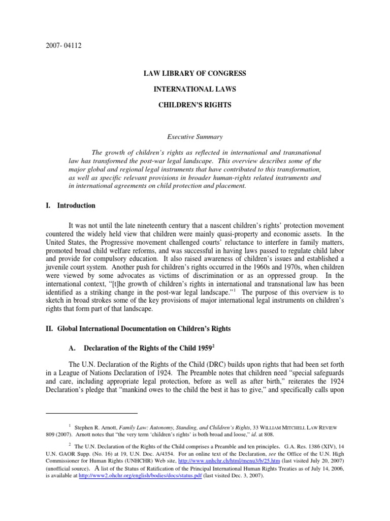 Overview of International Children's Rights | PDF | Convention On The ...