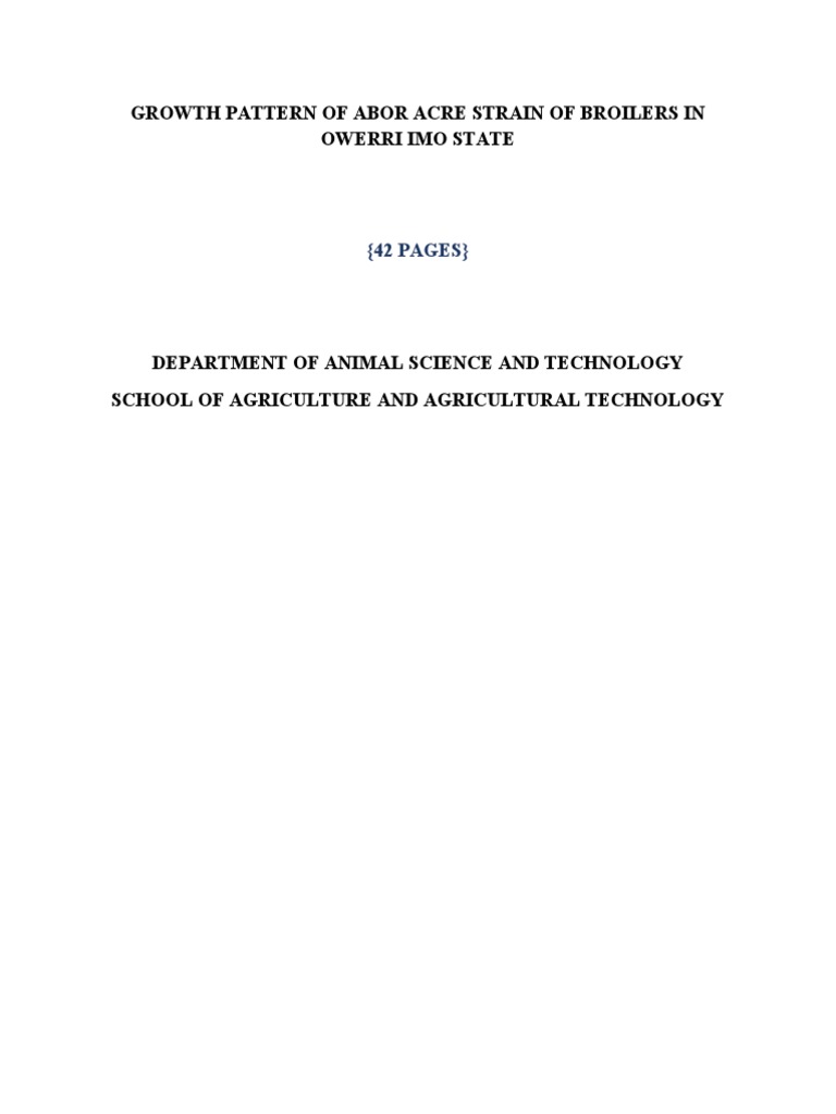 Growth Pattern of Abor Acre Strain of Broilers in Owerri Imo State