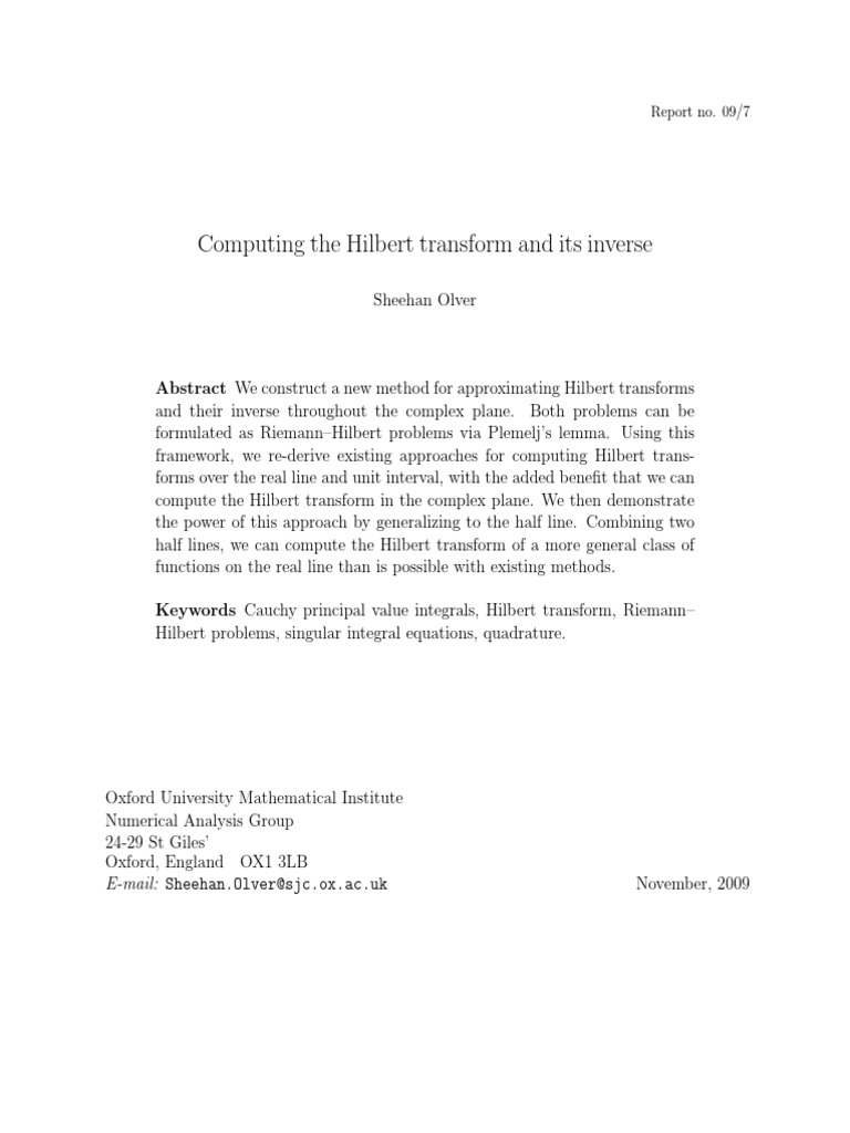 Computing The Hilbert Transform and Its Inverse PDF | PDF | Hilbert ...