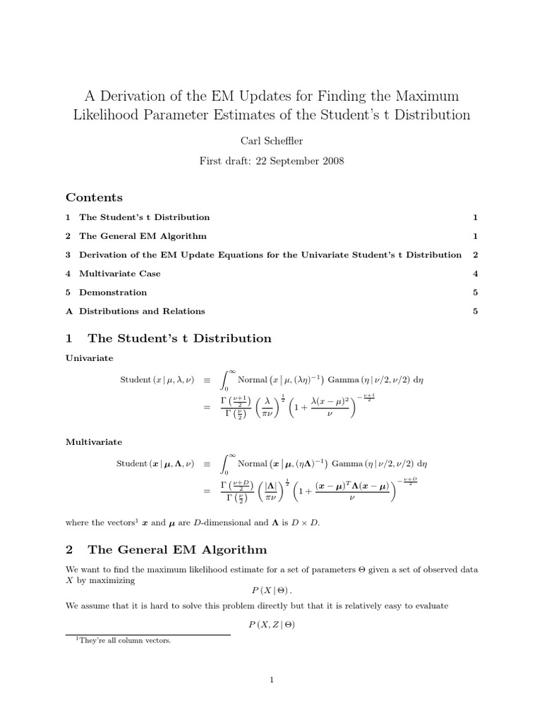 EM Updates for Student's t Distribution | PDF | Expected Value | Normal ...