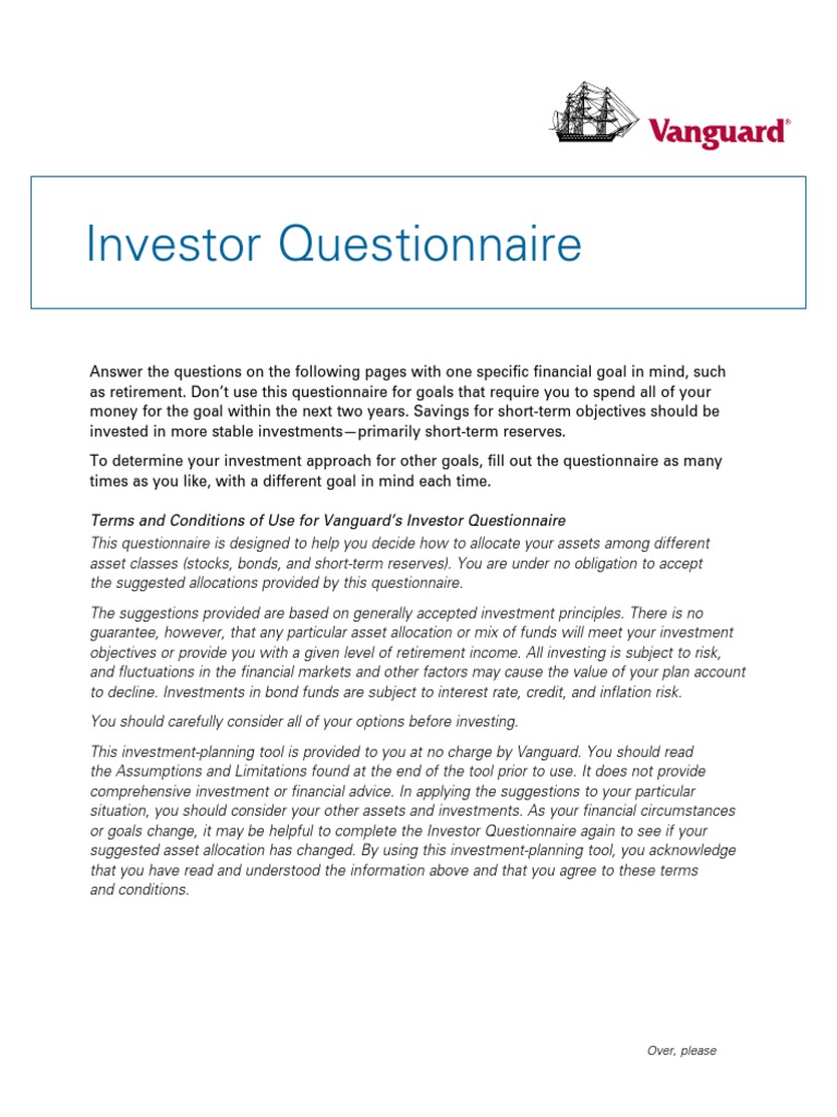 S1 Vanguard Investor Questionnaire PDF Asset Allocation Investing