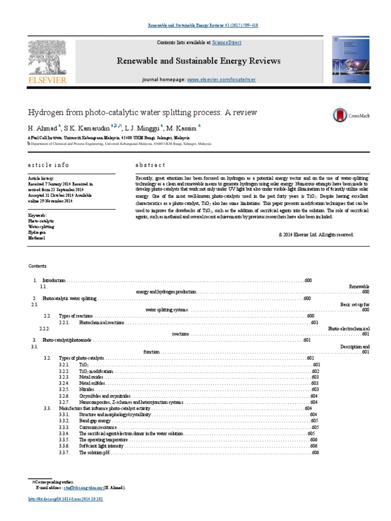 Hydrogen Production via Photocatalytic Water Splitting | PDF | Titanium ...