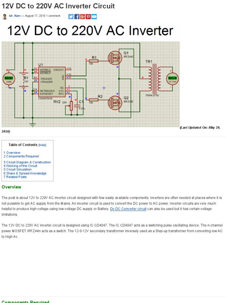12V to 220V AC Inverter Circuit Guide | PDF | Power Inverter ...