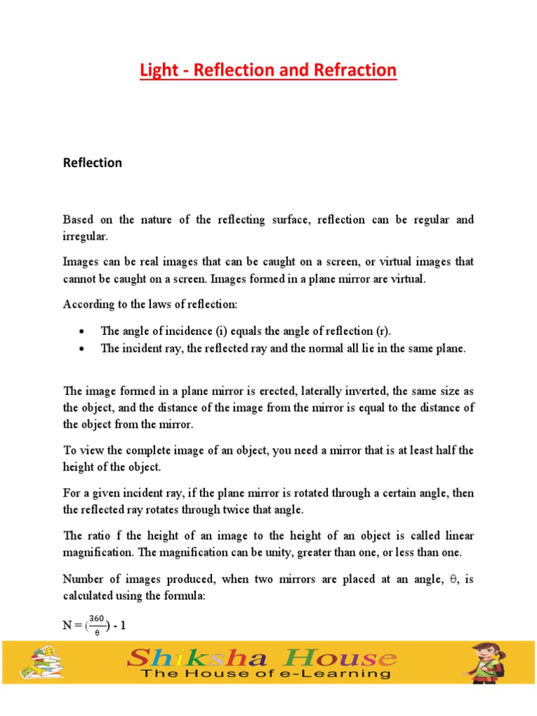 Light Reflection and Refraction Explained | PDF | Refraction ...