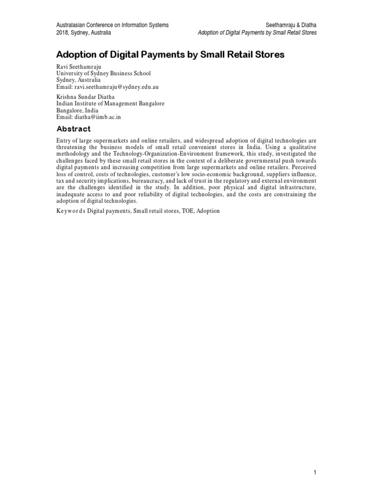 Adoption of Digital Payments by Small Retail Stores | PDF | Retail ...