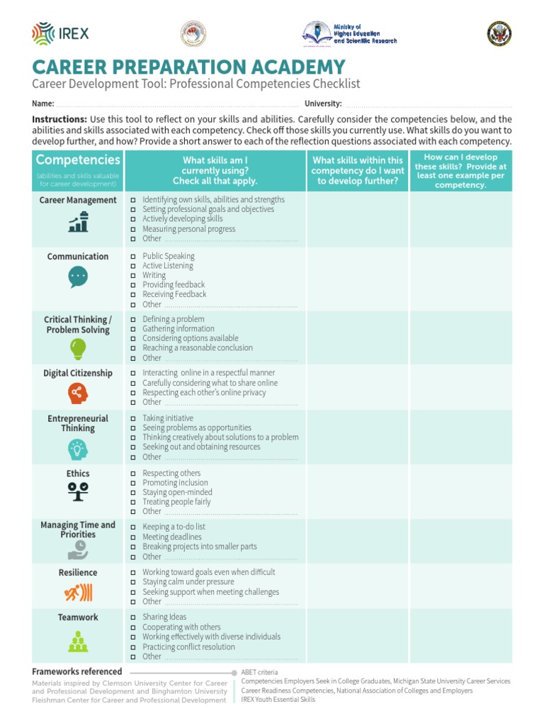 Career Development Competencies Checklist | PDF | Competence (Human ...