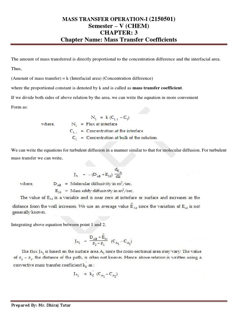 Mass Transfer Coefficients Explained | PDF | Diffusion | Mass Transfer