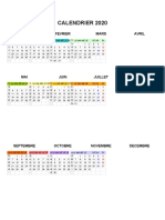 Calendrier 2020 Couleur Hor