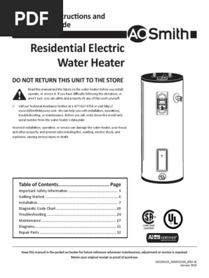 Residential Electric Water Heater: Installa On Instruc Ons and Use u0026 Care  Guide | PDF | Water Heating | Plumbing