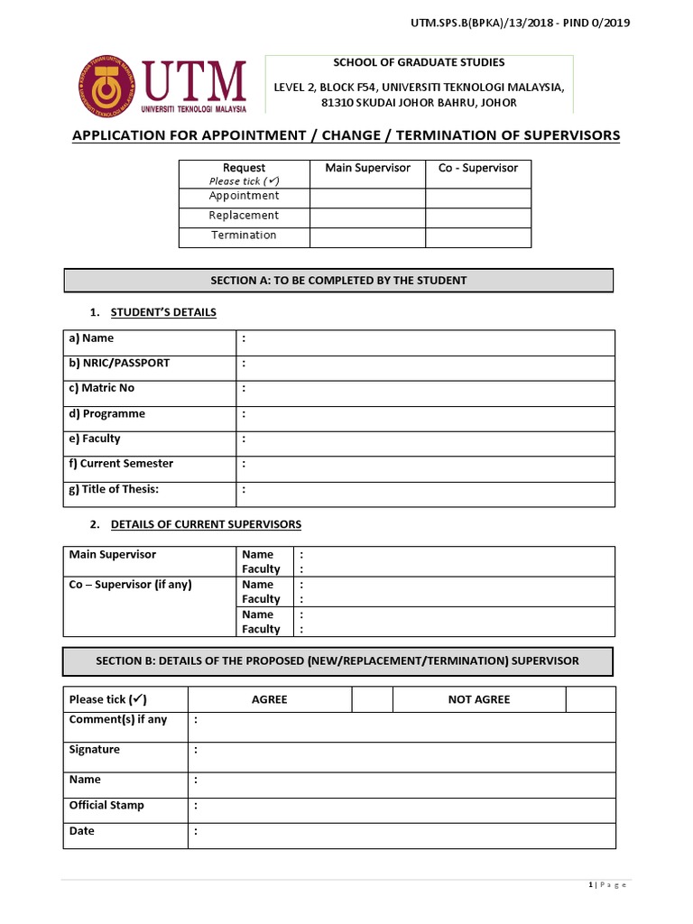 Supervisor Appointment Change Form | PDF | Career And Technical ...