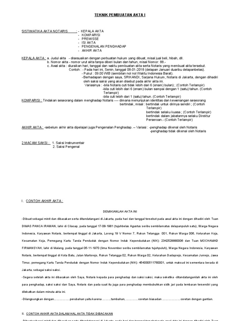 Teknik Pembuatan Akta Notaris | PDF