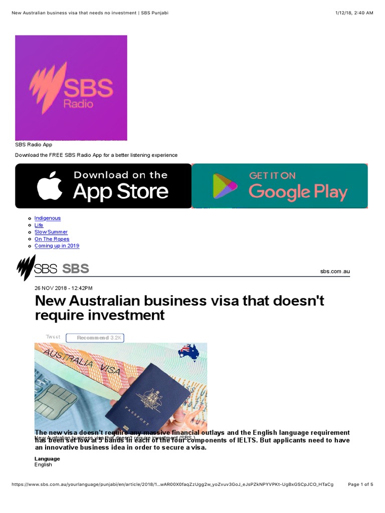 New Australian Business Visa That Needs No Investment SBS Punjabi PDF Travel Visa