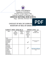 Checklist of Melc by Learni NG Area/ Inventory of Melc by Grade Level Subject Area: Epas Nc-Ii Grade Level: 12
