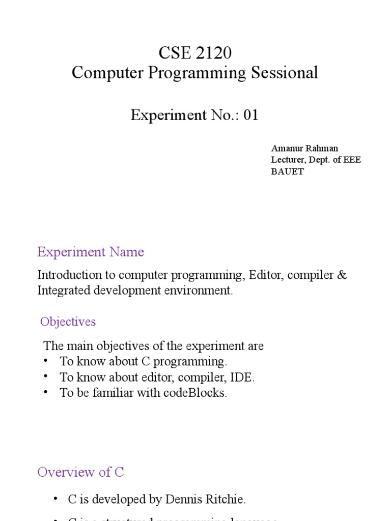 C Programming Basics and IDE Overview | PDF | Computer Program ...