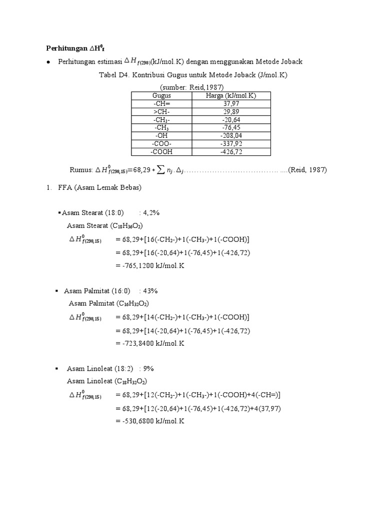 Joback Method for ∆H Calculation | PDF