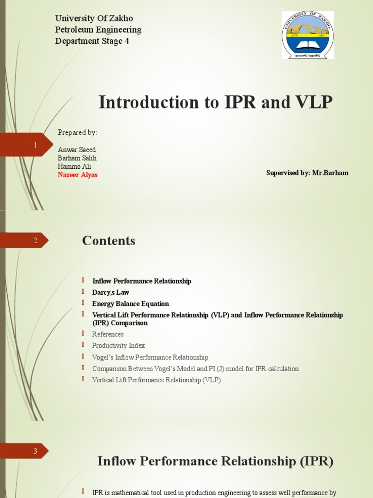 Introduction To IPR and VLP University of Zakho Petroleum Engineering