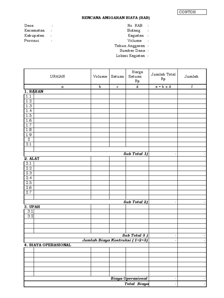 Contoh RAB Kegiatan Excel | PDF
