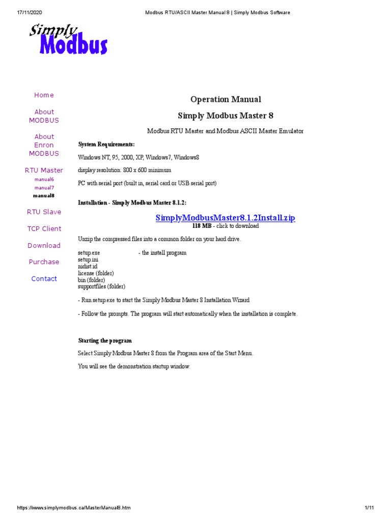 Modbus RTU - ASCII Master Manual 8 - Simply Modbus Software | PDF ...