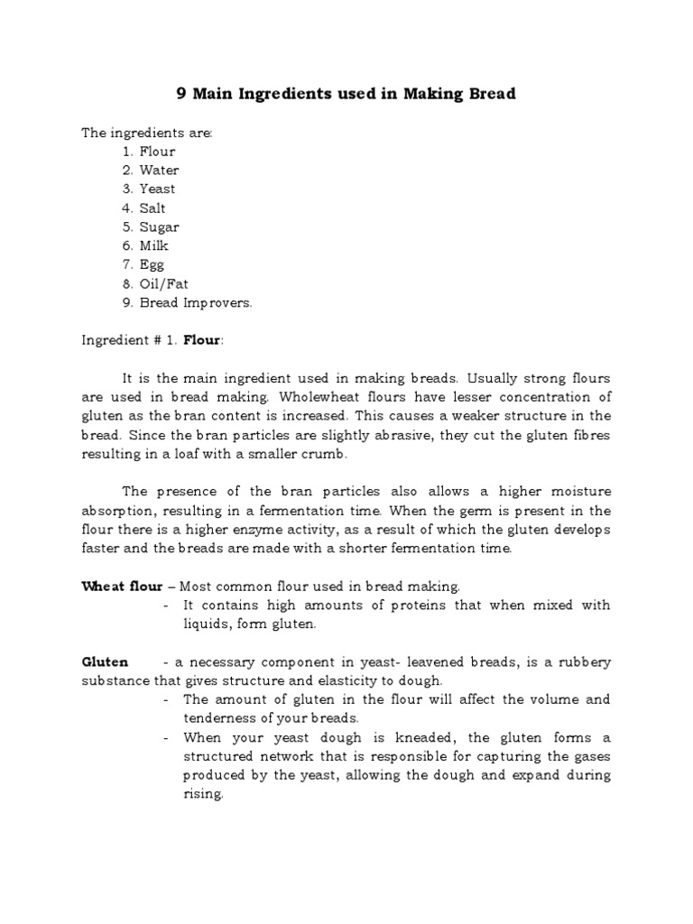 Main Ingredients in Bread Making | PDF | Breads | Flour