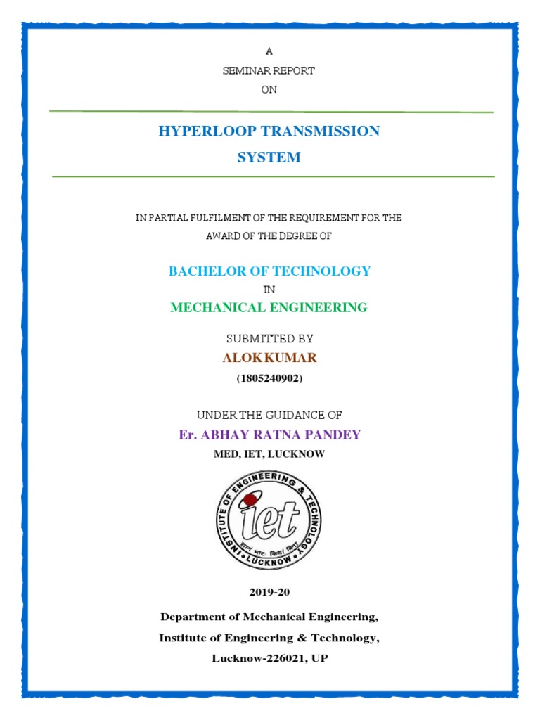 Hyperloop Transmission System Seminar Report | PDF | Hyperloop | Transport