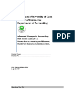 Islamic University of Gaza Advanced Managerial Accounting Mid-Term Exam