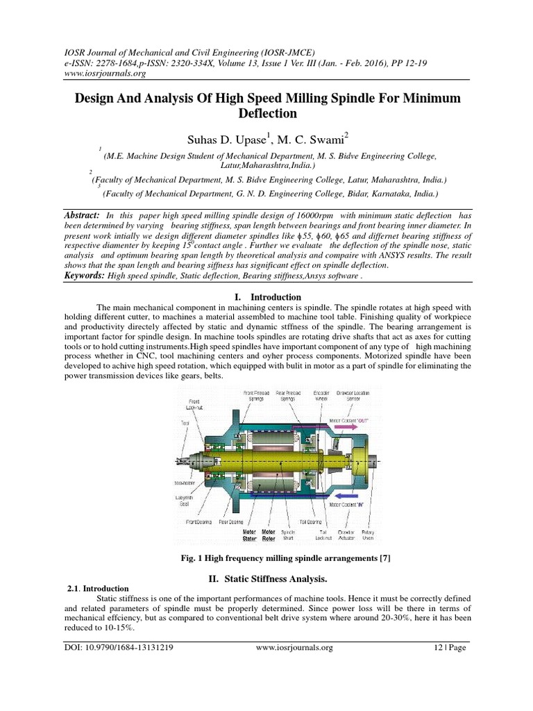 Design and Analysis of High Speed Milling Spindle For Minimum ...