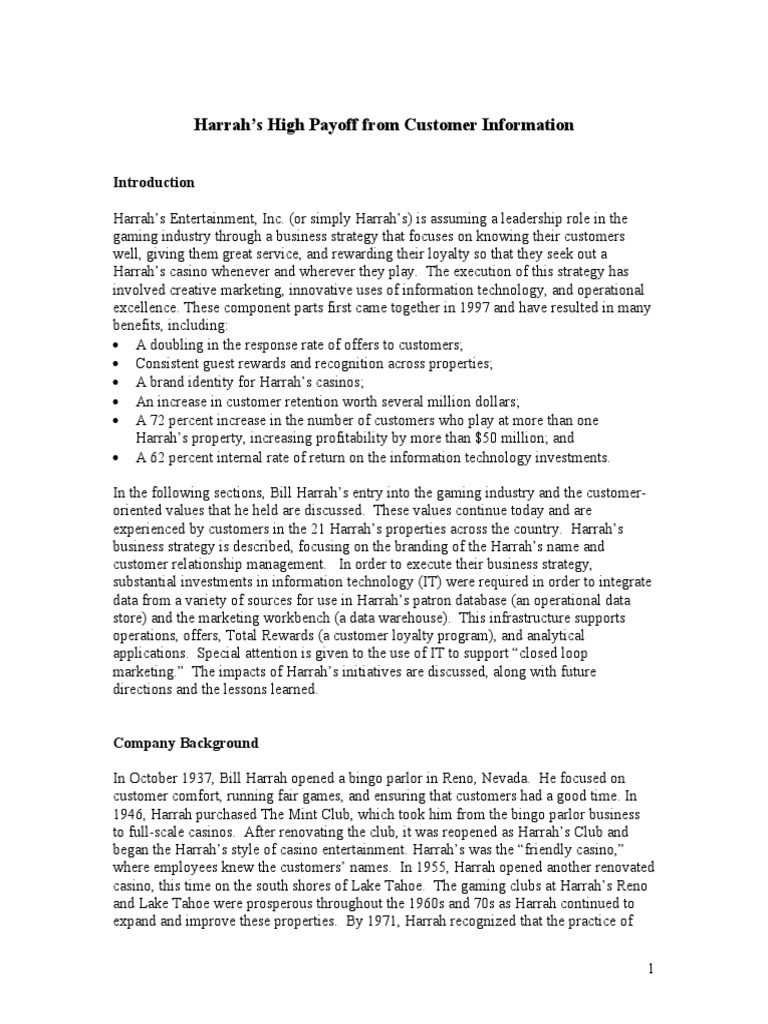 Harrah's High Payoff From Customer Information PDF Customer
