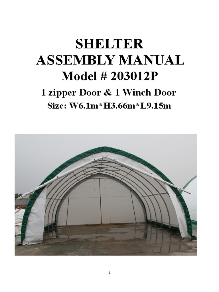 Shelter Assembly Manual Model 203012P PDF Door Screw