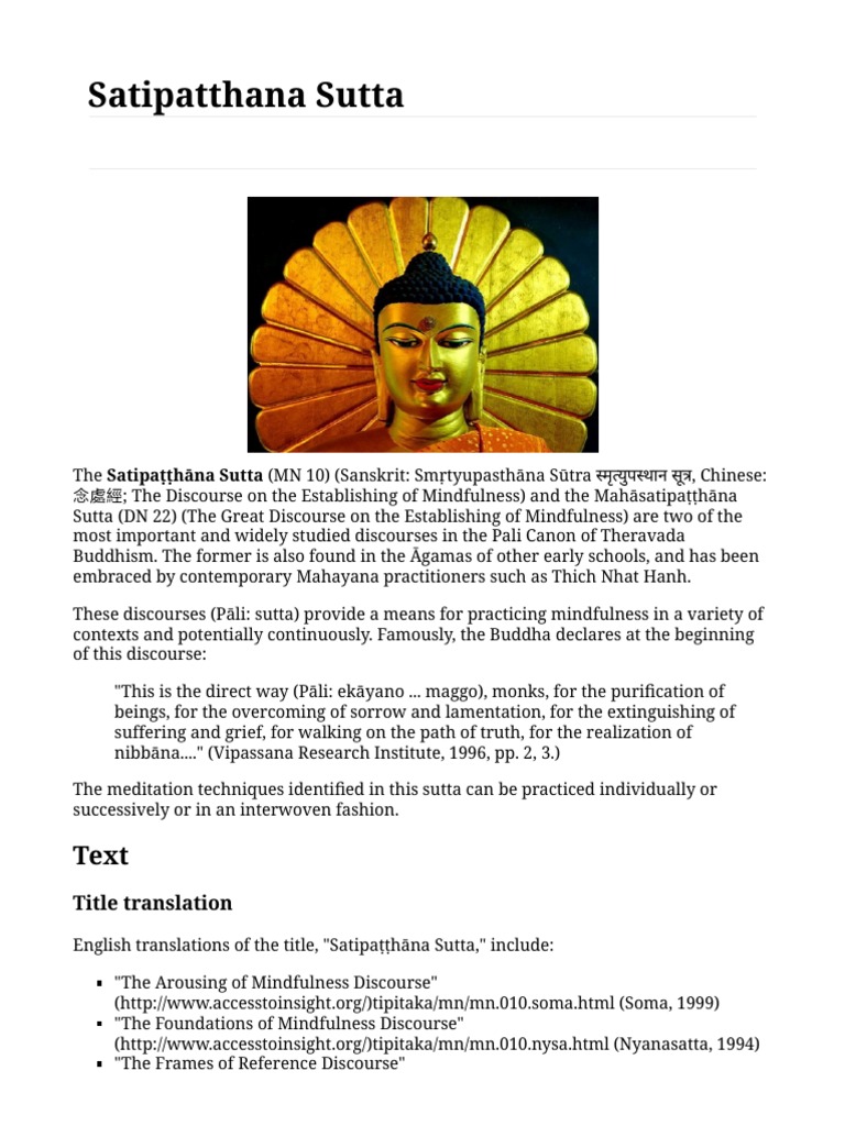 Satipatthana Sutta - Chinese Buddhist Encyclopedia | PDF | Indian ...